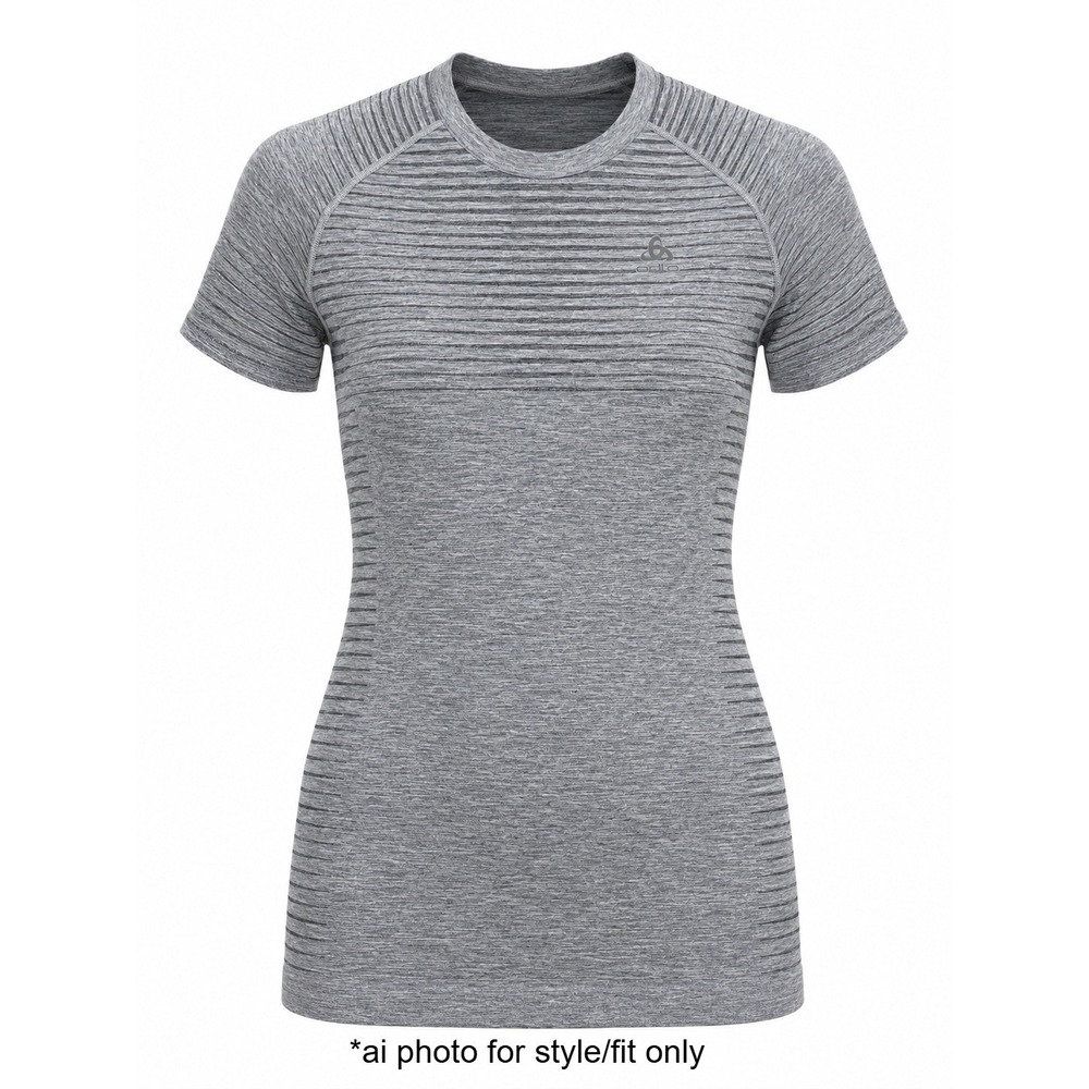 Odlo Women's XL Gray Striped Short Sleeve Athletic Performance Base Layer Shirt